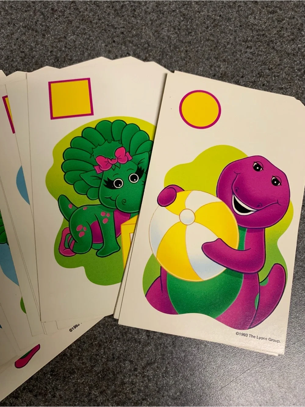 Vintage Barney Baby Bop 1993 Shapes Colors 48 4x6 Flash Cards Milton Bradley